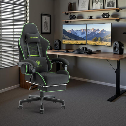 Gaming Stuhl Bürostuhl Stoff mit Massage Kopfstütze Fußstütze Schwarz Grün