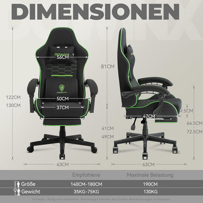 Gaming Stuhl Bürostuhl Stoff mit Massage Kopfstütze Fußstütze Schwarz Grün