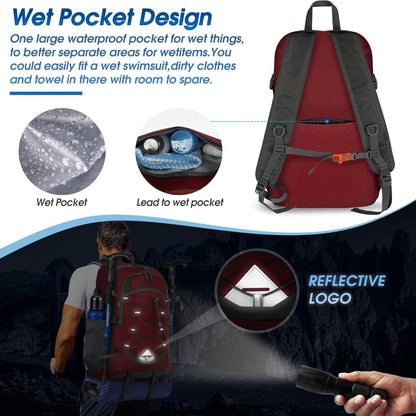 Wanderrucksack 40L Wasserdicht Leicht Faltbar Trekking Sport Rot