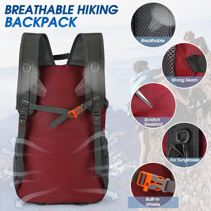 Leichter Wasserdichter Faltbarer Wanderrucksack 40L Rot Trekking Sport