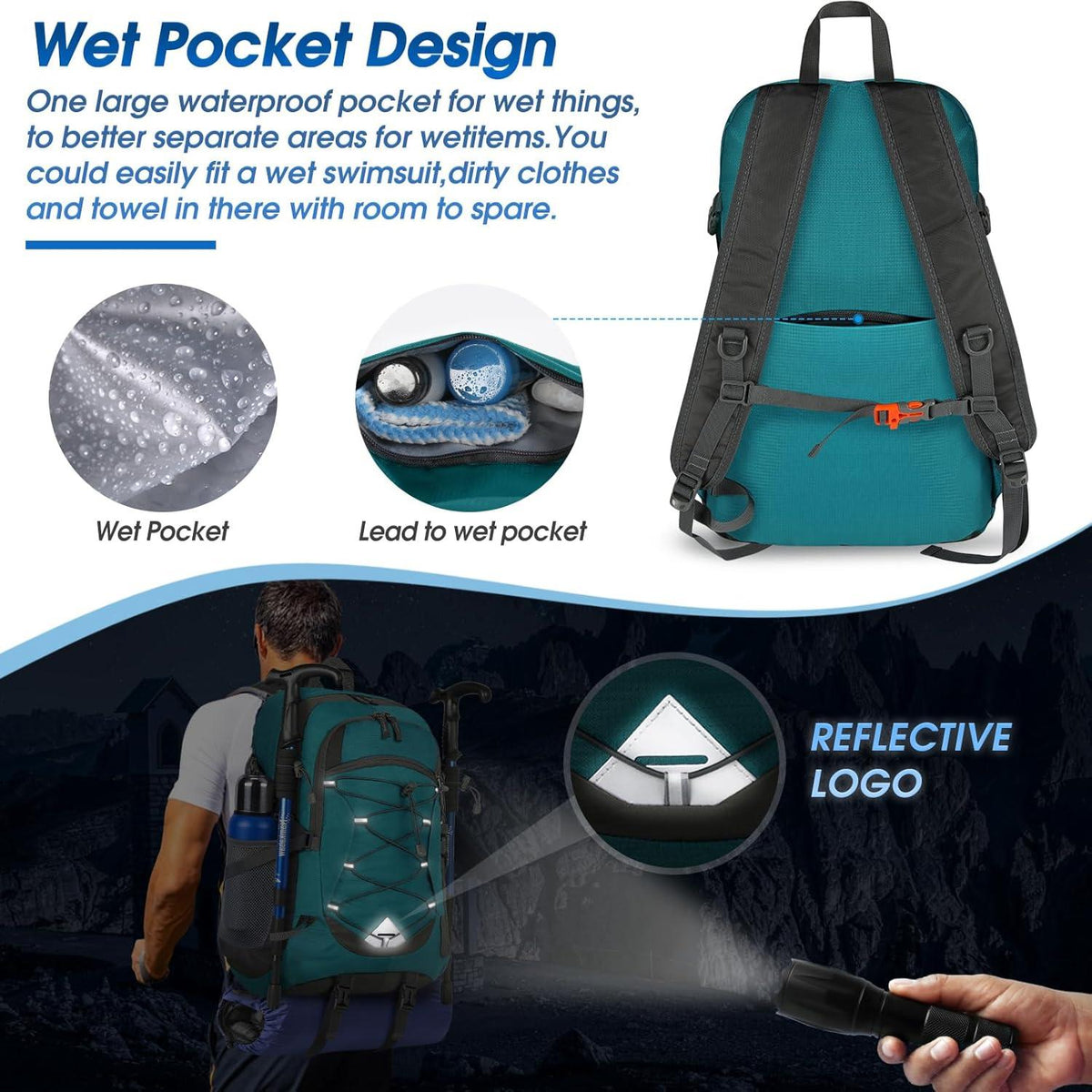 40L Wanderrucksack Wasserdichter Rucksack Leicht Faltbar Trekkingrad