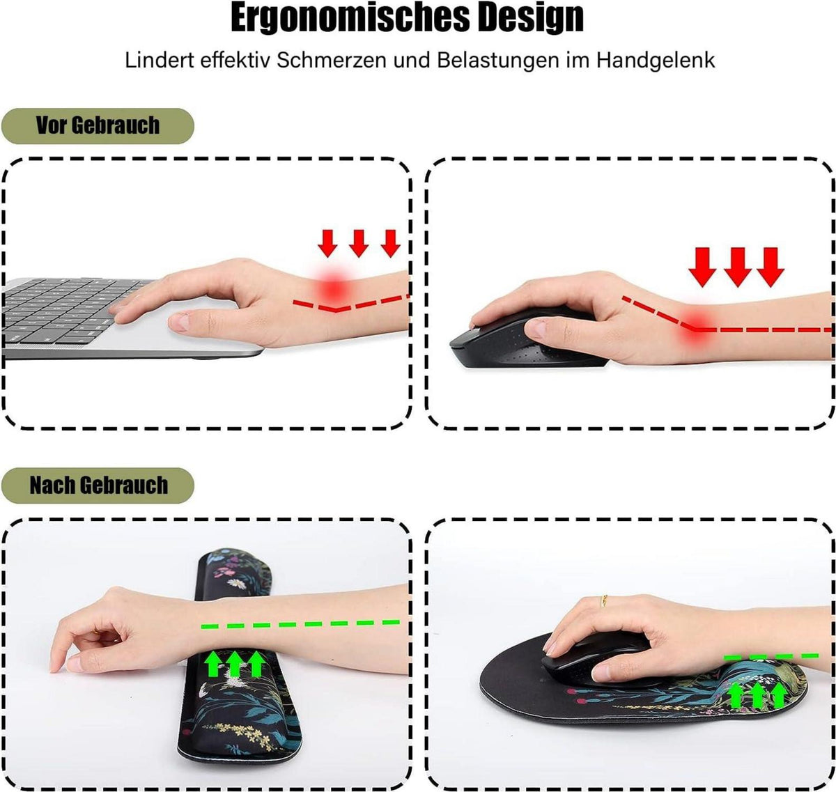 Ergonomisches Gaming Mauspad Handgelenkauflage Set mit Gelkissen Multicolor