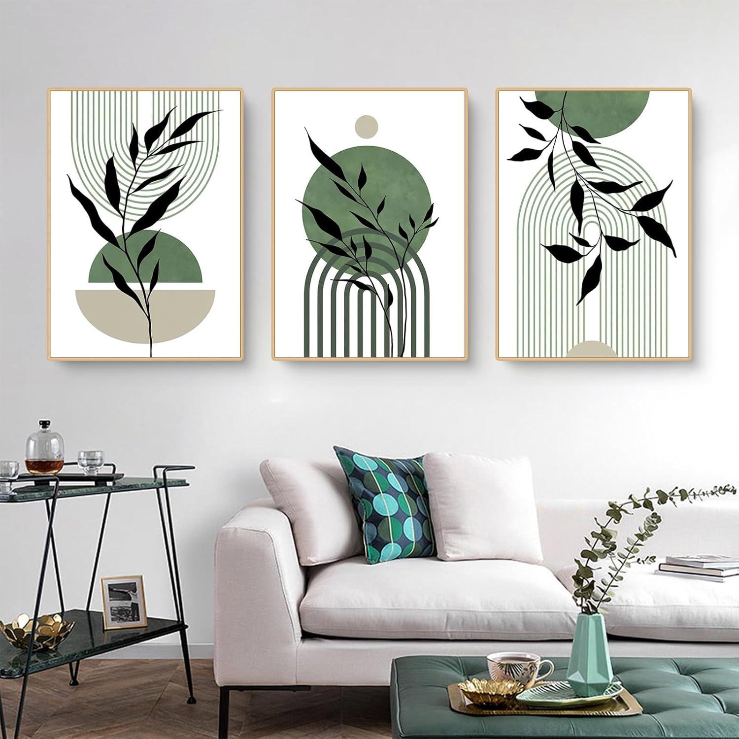 3er Set Premium Poster Grün Blätter Bilder Wandbilder Wohnzimmer Schlafzimmer