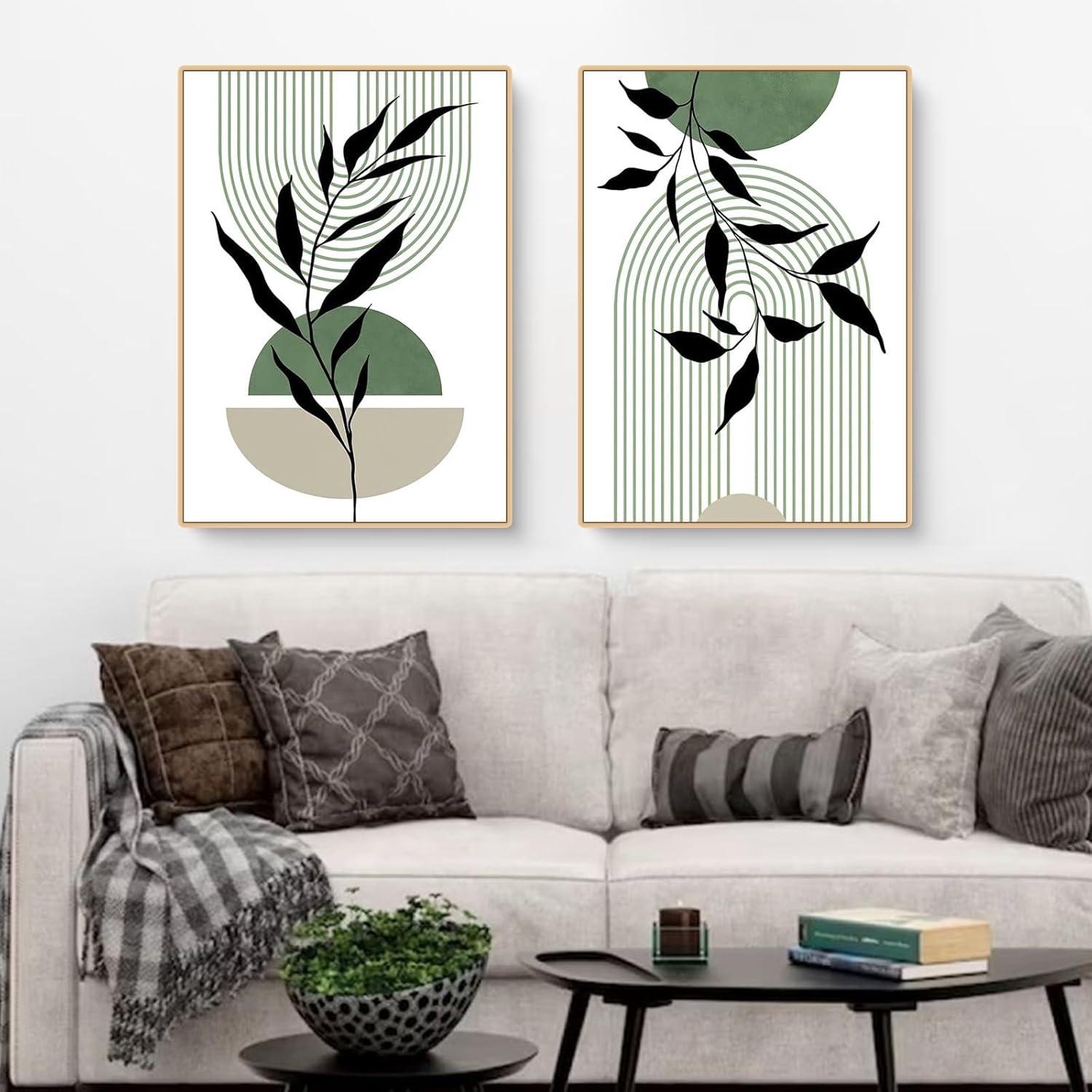 3er Set Premium Poster Grün Blätter Wandbilder für Wohnzimmer Schlafzimmer