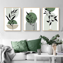 3er Set Premium Poster Abstrakt Grün Blätter Bilder Modern Print