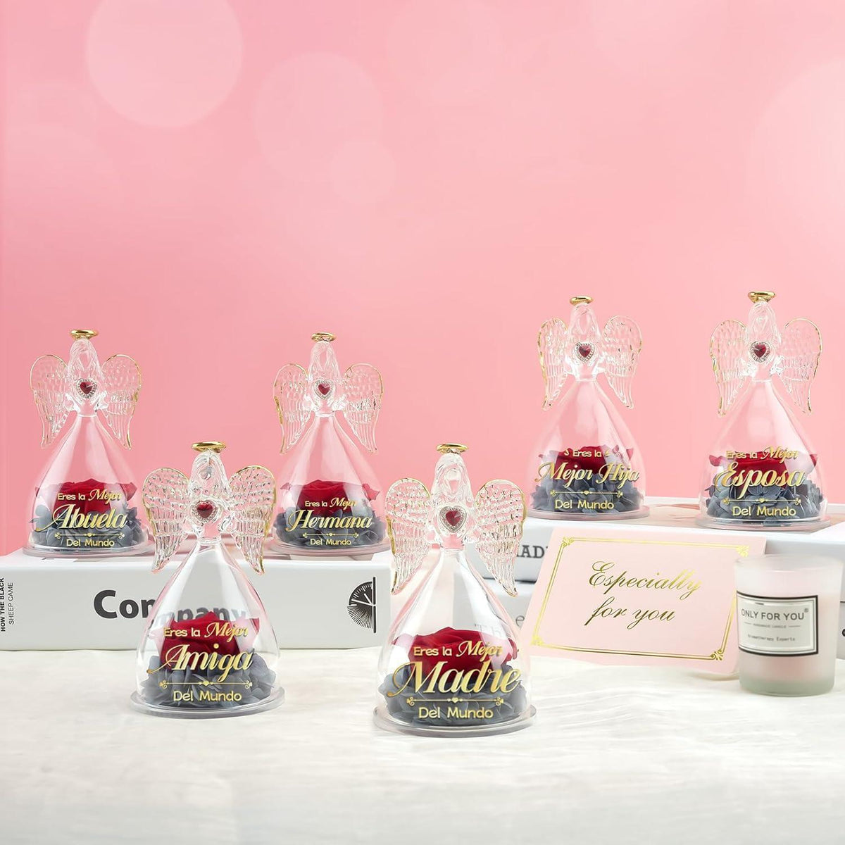 Geschenke Mama Beste Mama Engel Figur Rose Ewige Blume Glaskuppel