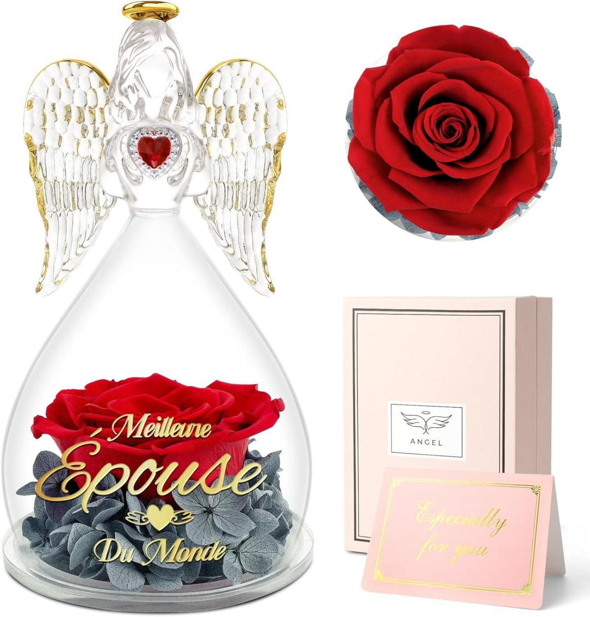 Geschenk Beste Frau: Ewige Rose Engel Glaskuppel 6-frau