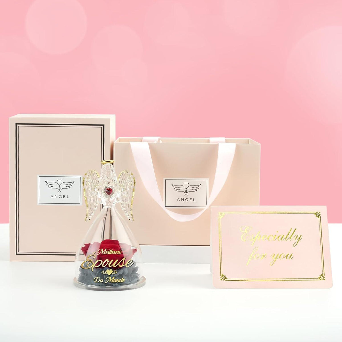 Beste Frau Geschenk Engel Figur Ewige Rose Glaskuppel Hochzeitstag