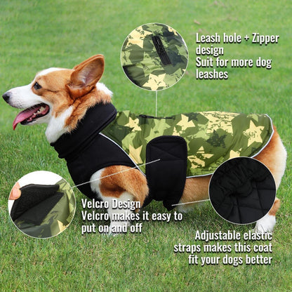 Hundemantel mit Beinen und Reflektoren XXXL Grün Camouflage wasserdicht und warm
