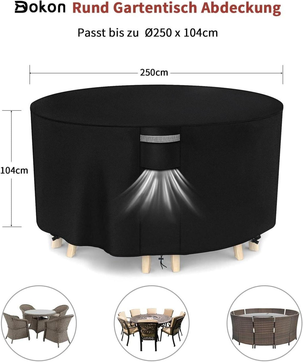Gartenmöbel Abdeckung Winterfest 420D Oxford Rund Ø250x104cm