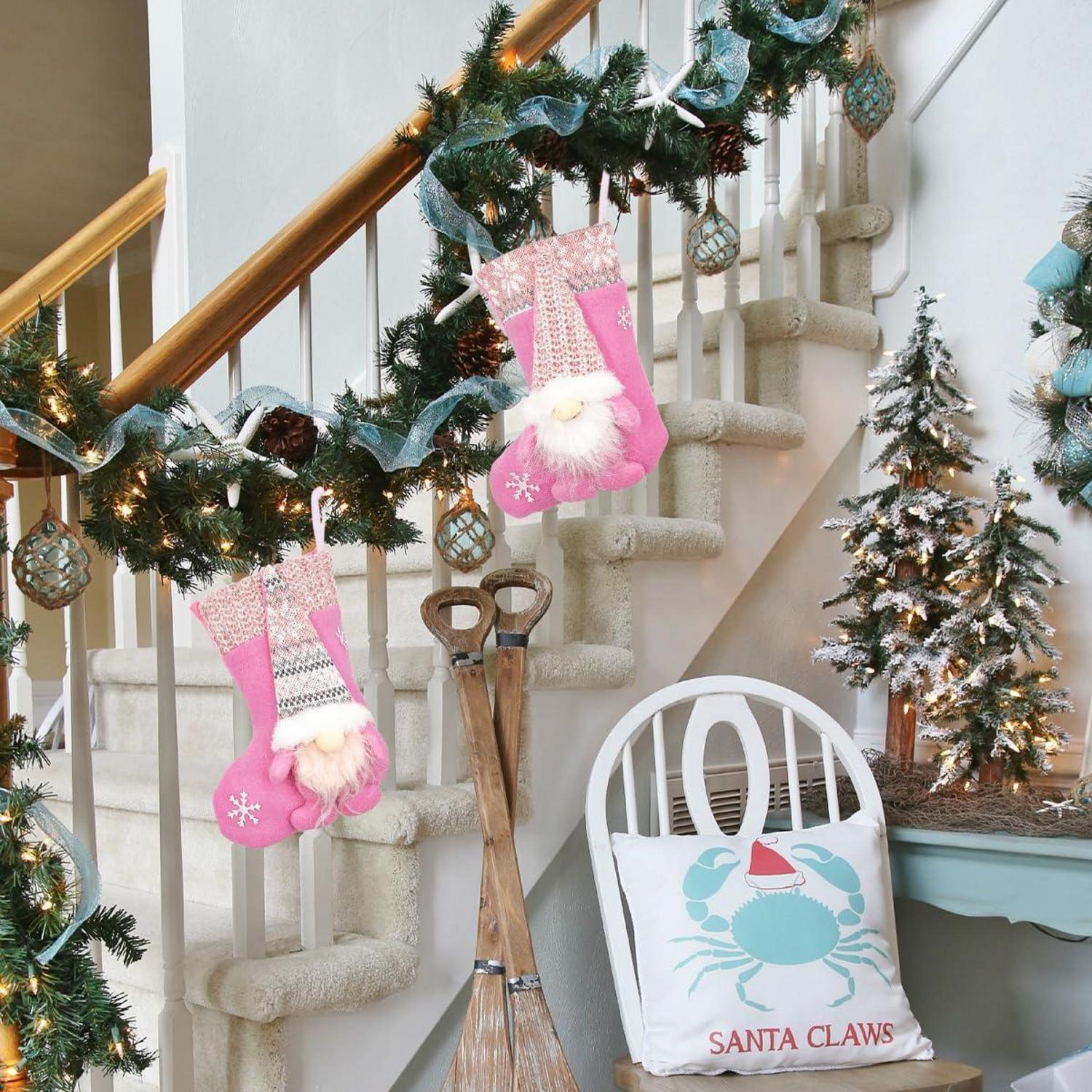 Nikolausstrumpf Kinder 2er Set Flannel Weihnachtssocken Rosa