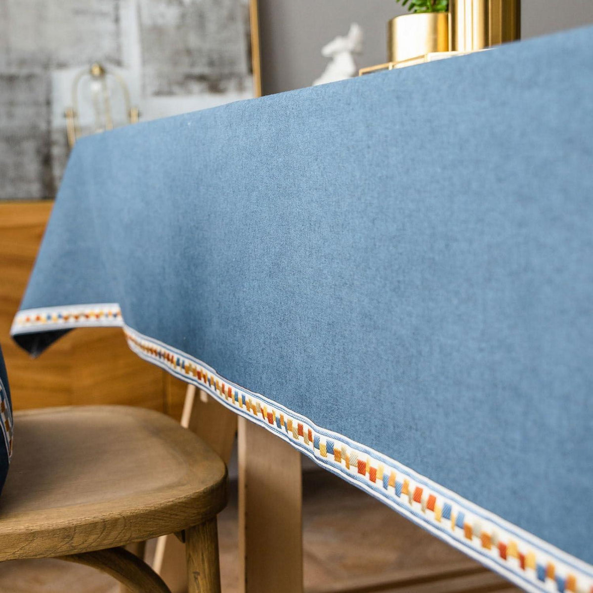 Vintage Boho Tischdecke Rechteckig Blau 130x300cm