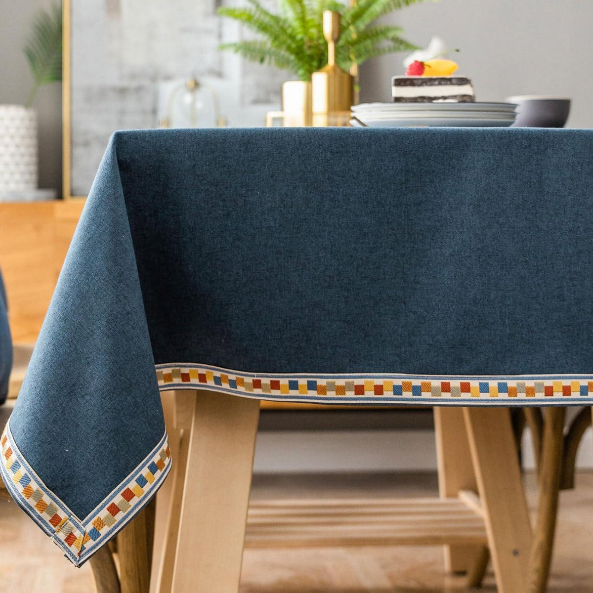 Vintage Boho Tischdecke Rechteckig Blau 130x300cm