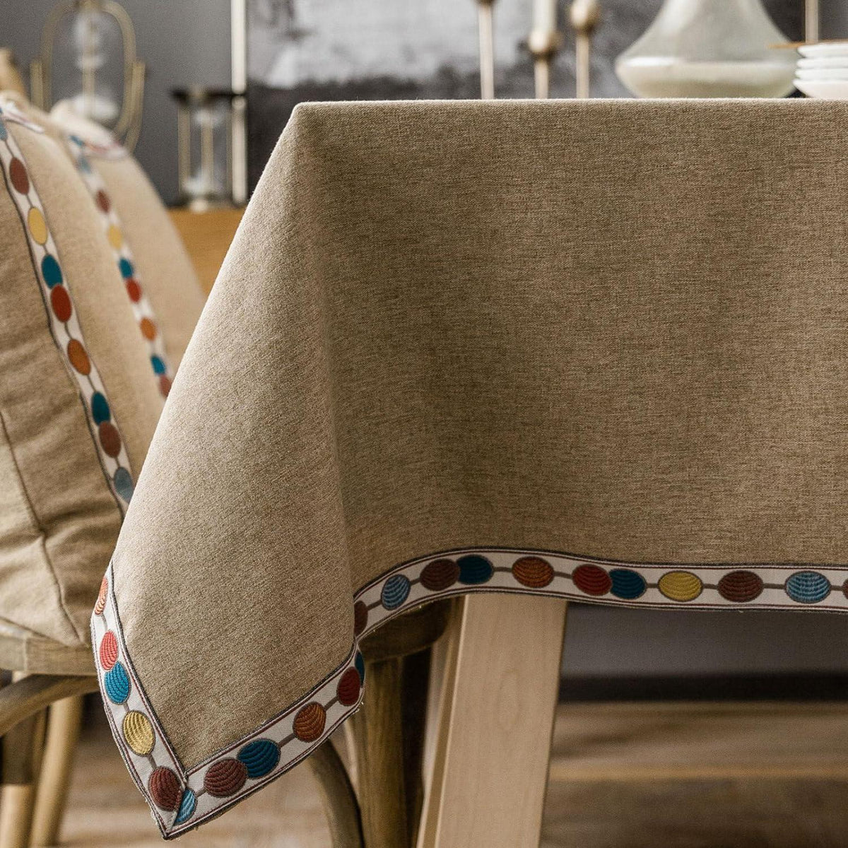 Vintage Boho Tischdecke Rechteckig 130x300cm Kaffeefarbe
