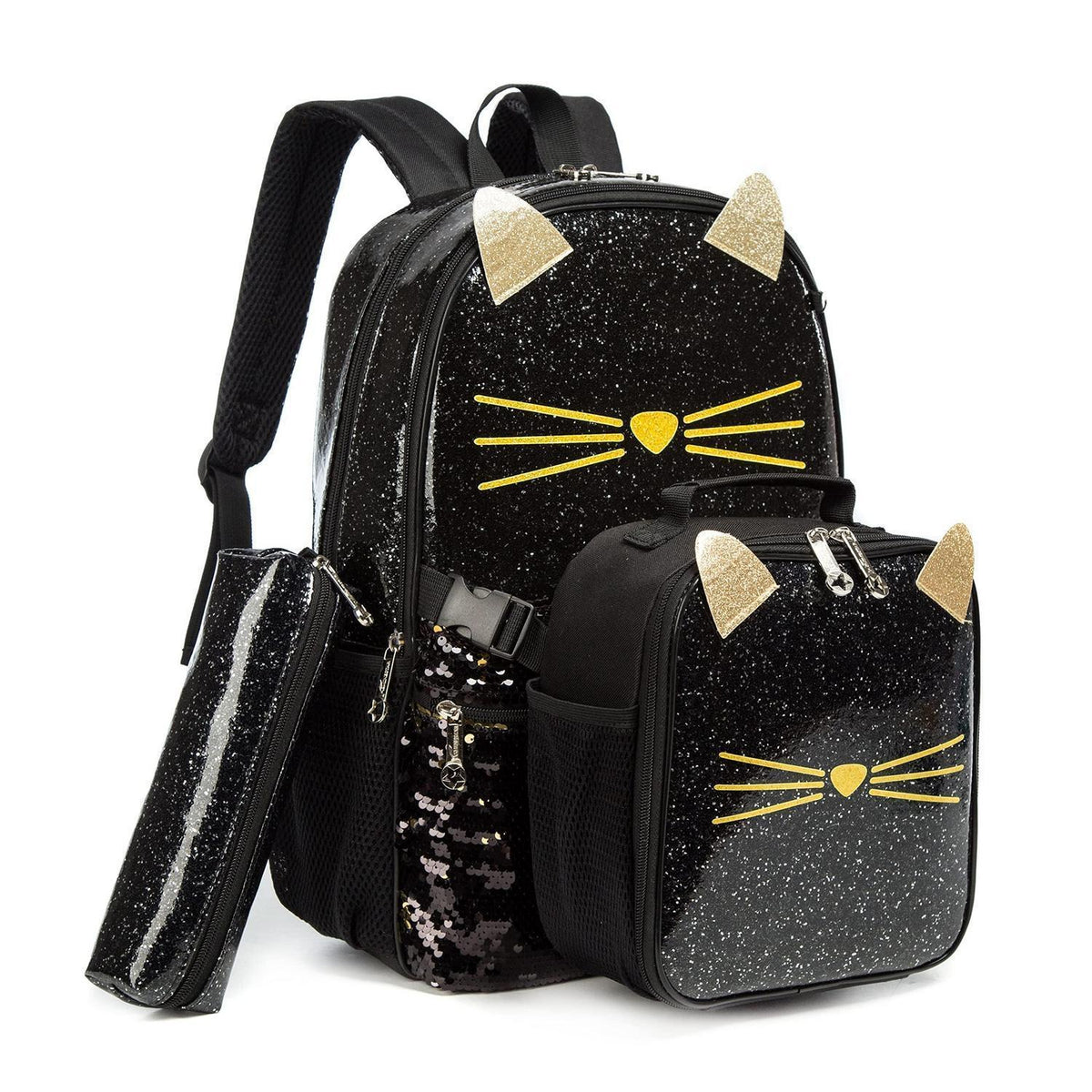 Mädchen Rolling Backpack Set mit Rädern & Lunchbox Katze