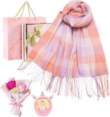 Geschenkset Damen Winter Schal Kariert Ostern Valentinstag in Rosa