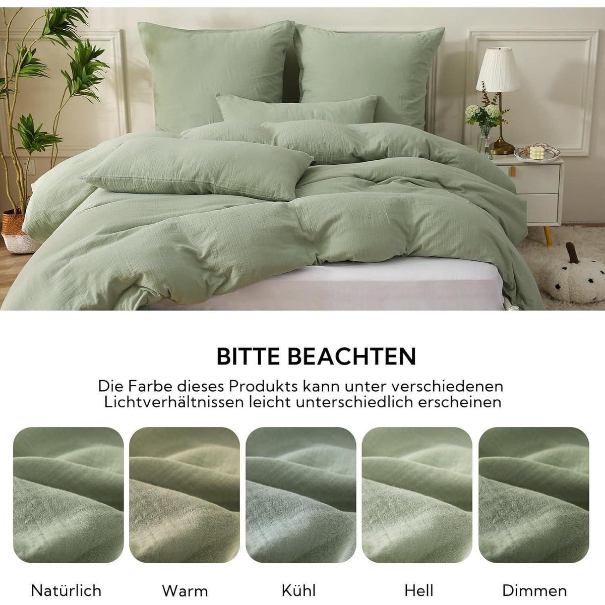Doppelte Baumwoll-Musselin Bettwäsche 135x200 Lakritzgrün