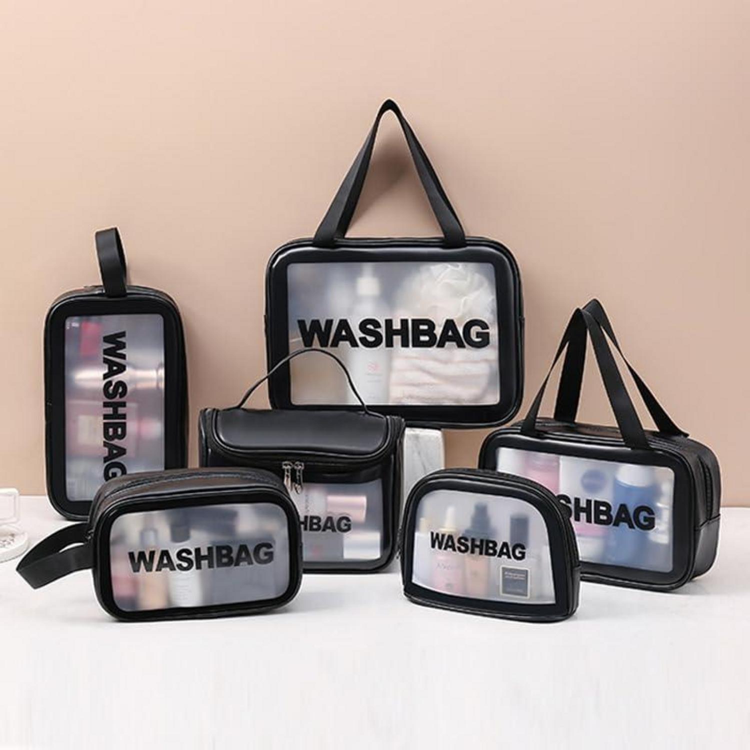 Transparente Kulturbeutel Set 6-teilig PU-Leder PVC Organizer Schwarz