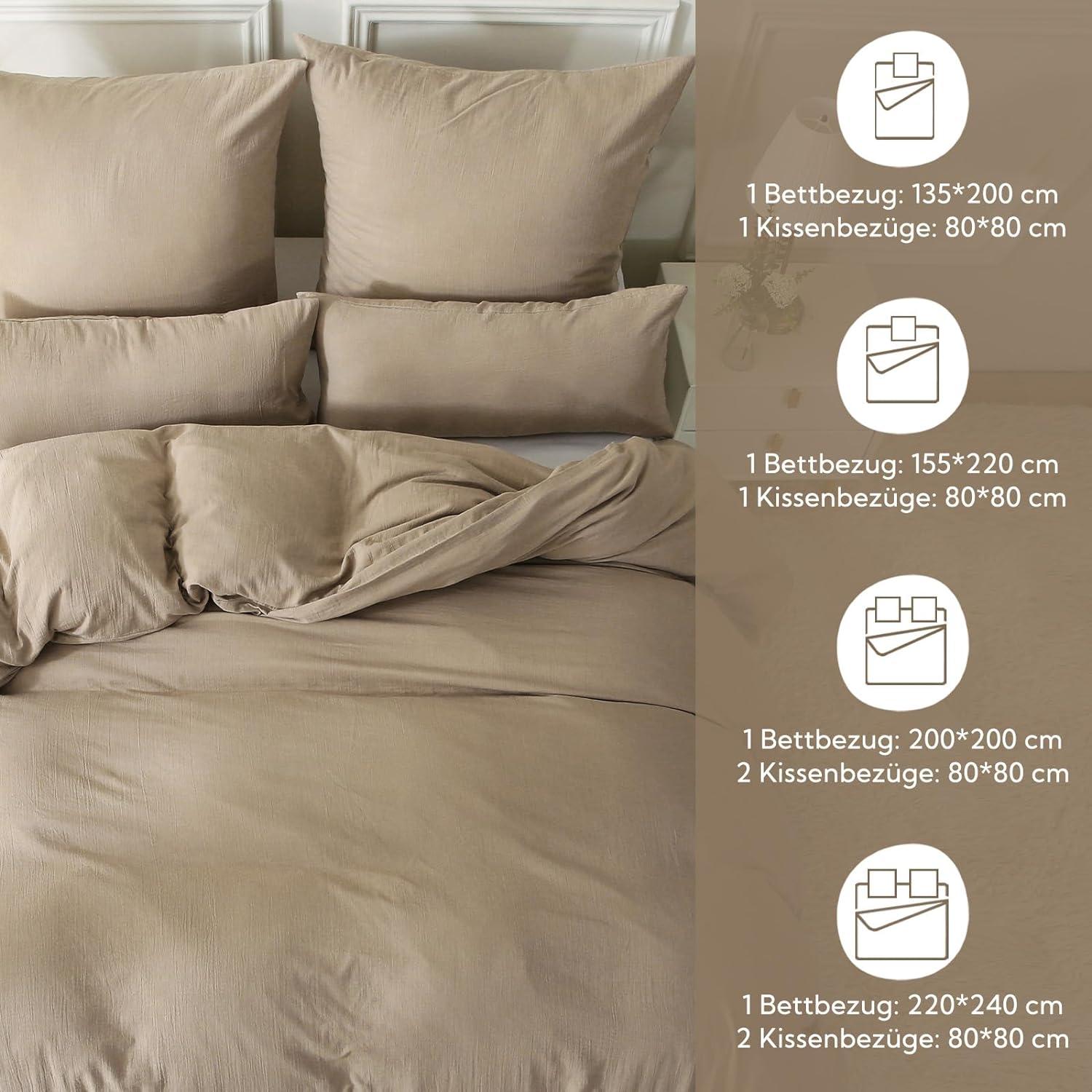 Doppelte Musselin Bettwäsche 220x240 Baumwolle Beige 3tlg. 220*240cm