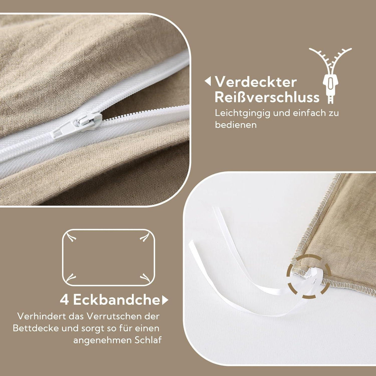 SOULFUL Doppelte Musselin 135x200 Baumwolle Bettwäsche-Set Beige mayo