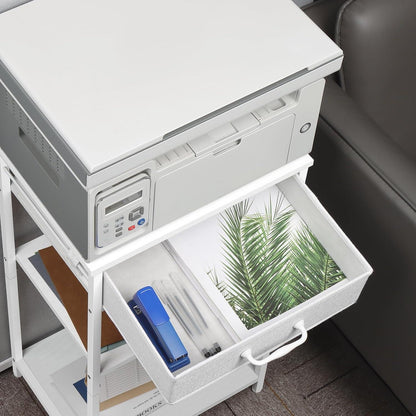 Druckerständer Weiß 3-Stufige mit Rollen Schublade Büro Wohnzimmer