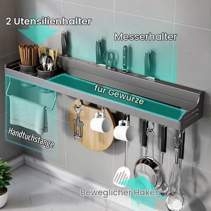 Gewürzregal Metall Grau ohne Bohren mit Haken und Tassen 40cm