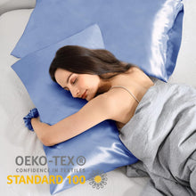 Satin Kissenbezug 2er-Set Blau 40x70cm mit Haargummis