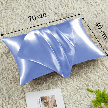 Satin Kissenbezug 2er-Set Blau 40x70cm mit Haargummis