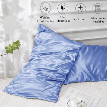 Satin Kissenbezug Blau 40x70cm 2er Set, Haargummis, Pflege für Haar und Haut