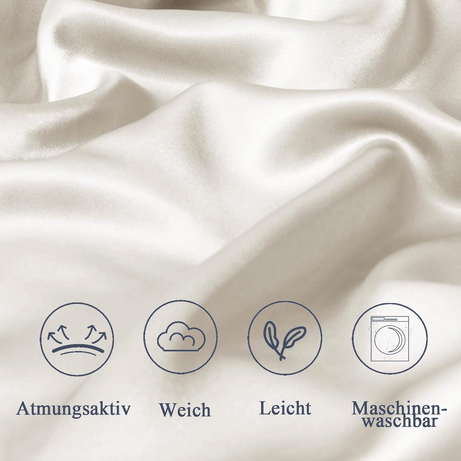 Satin Haargummis Kissenbezug 40x145 Seitenschläfer Zip Beige 2er Set