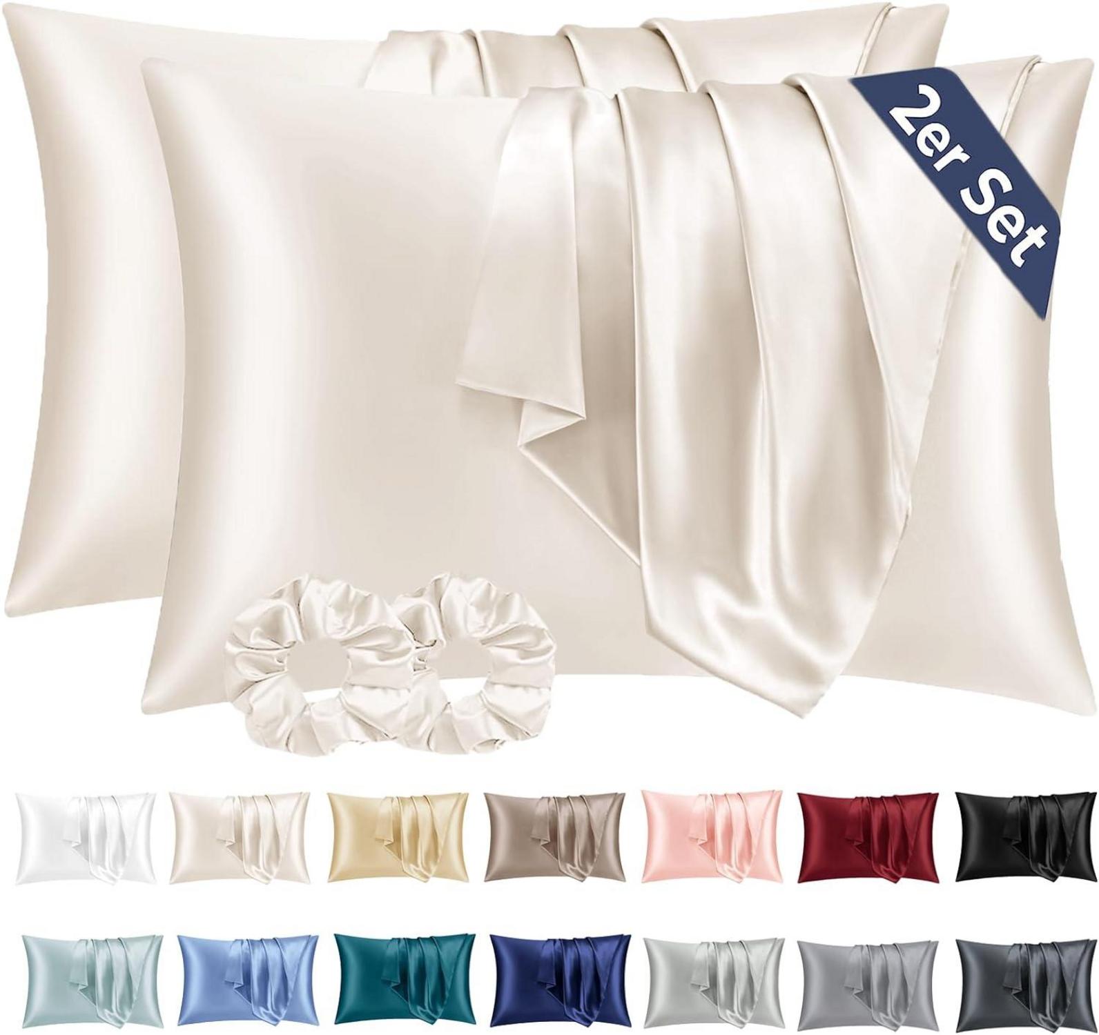 2er-Set Satin Kissenbezug 70x40 Beige Haargummis
