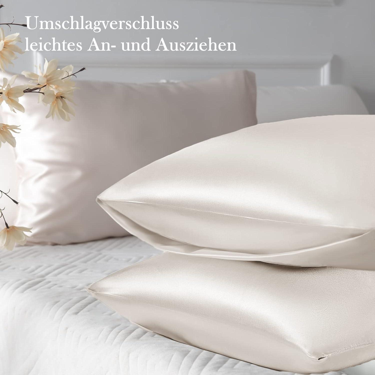 2er-Set Satin Kissenbezug 70x40 Beige Haargummis