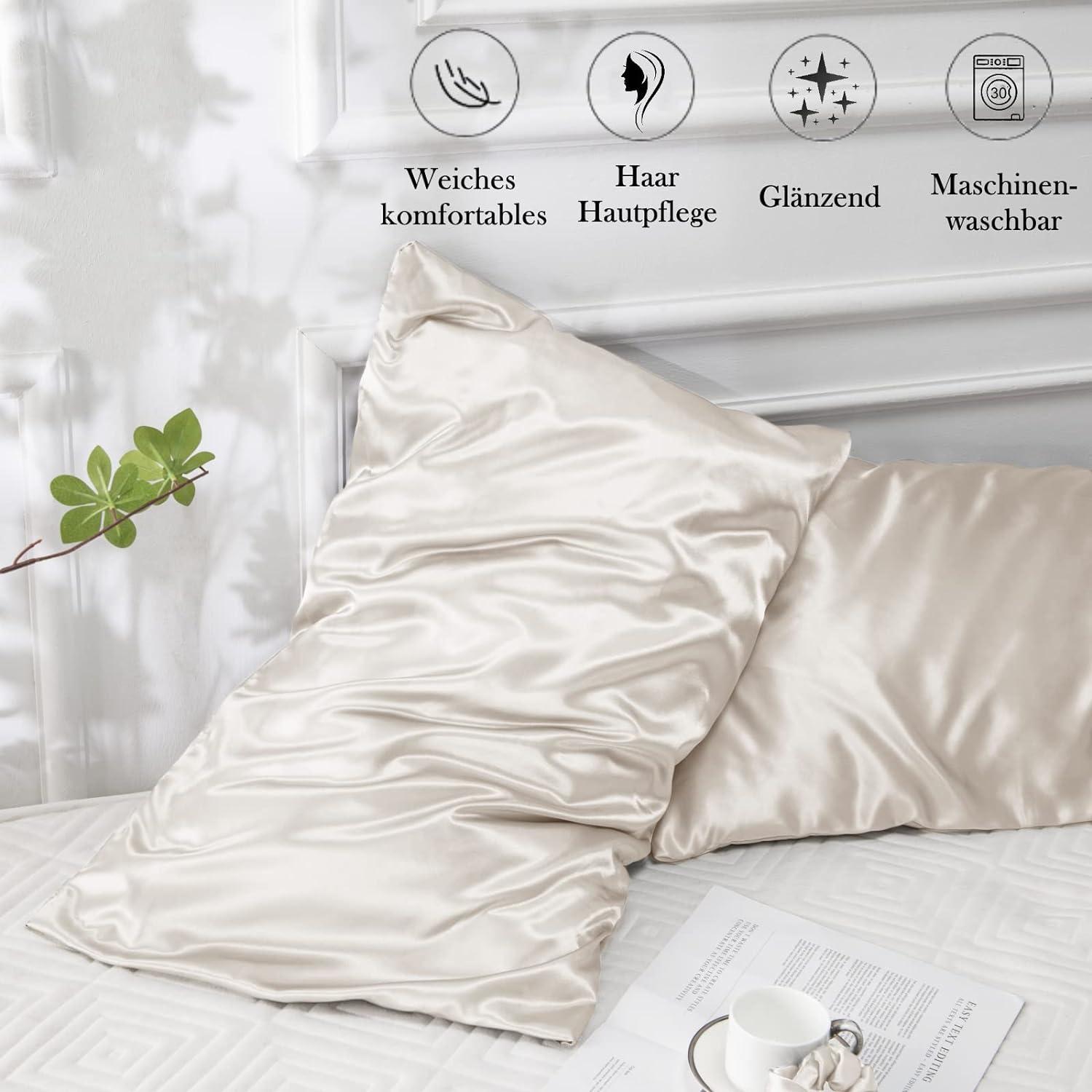 Satin Kissenbezug 2er Set 40x70 Beige für Haar und Hautpflege