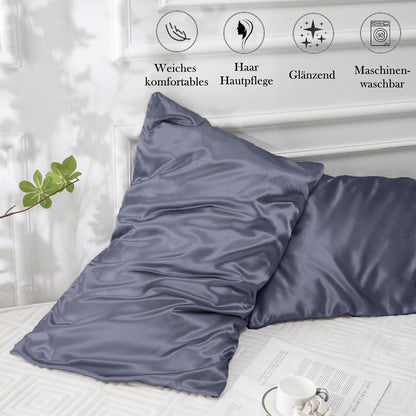 Satin Kissenbezug 40x80 Blau Violett 2er Set Haargummis