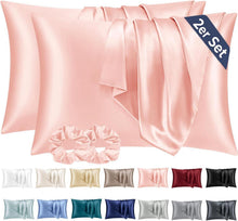 Satin Kissenbezüge 2er-Set Rosa 40x70cm mit Haargummis