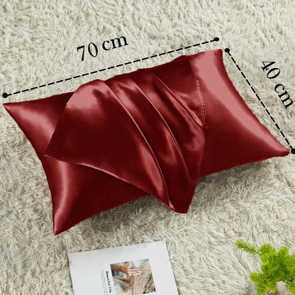 Satin Kissenbezug 2er-Set 40x70 Weinrot mit Haargummis