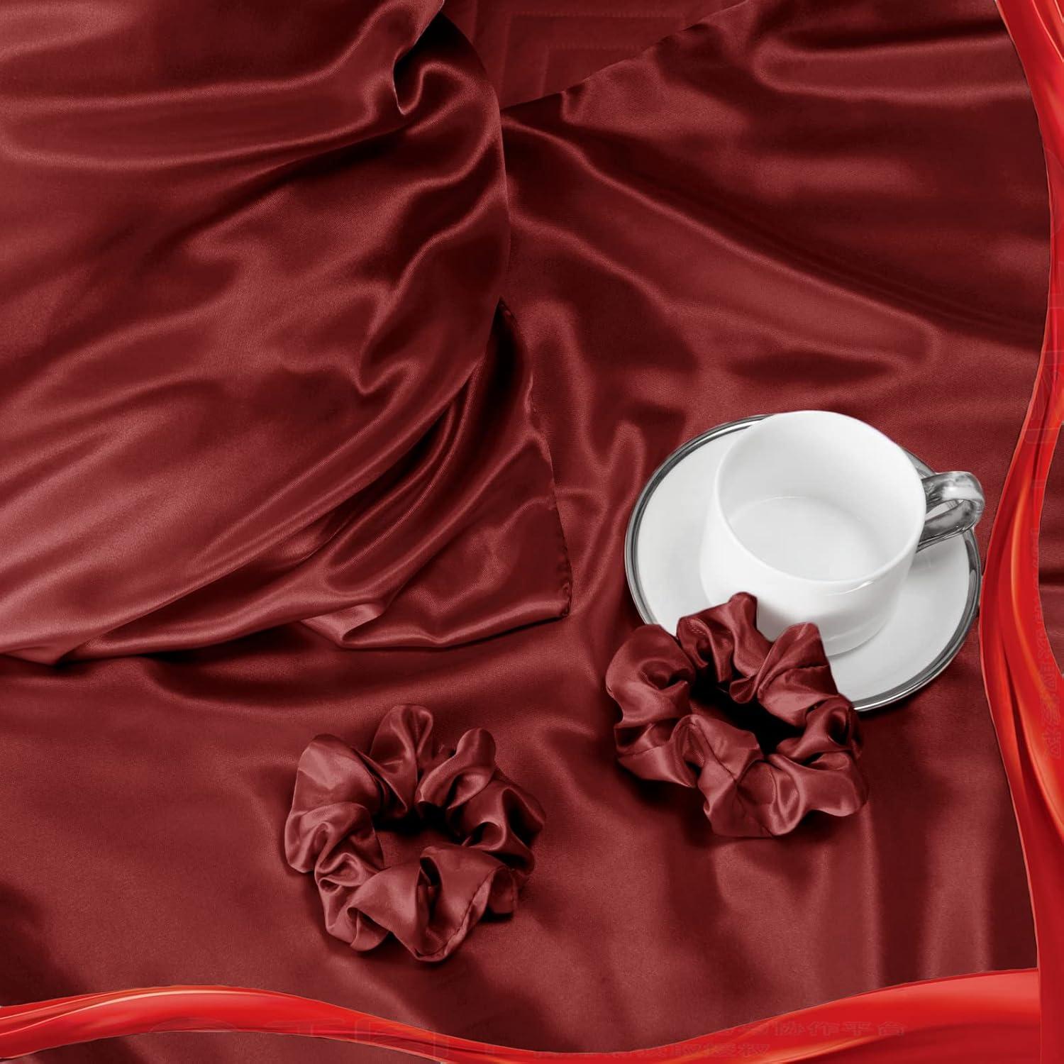 Satin Kissenbezug 70x40 Rot mit Haargummis 2er Set