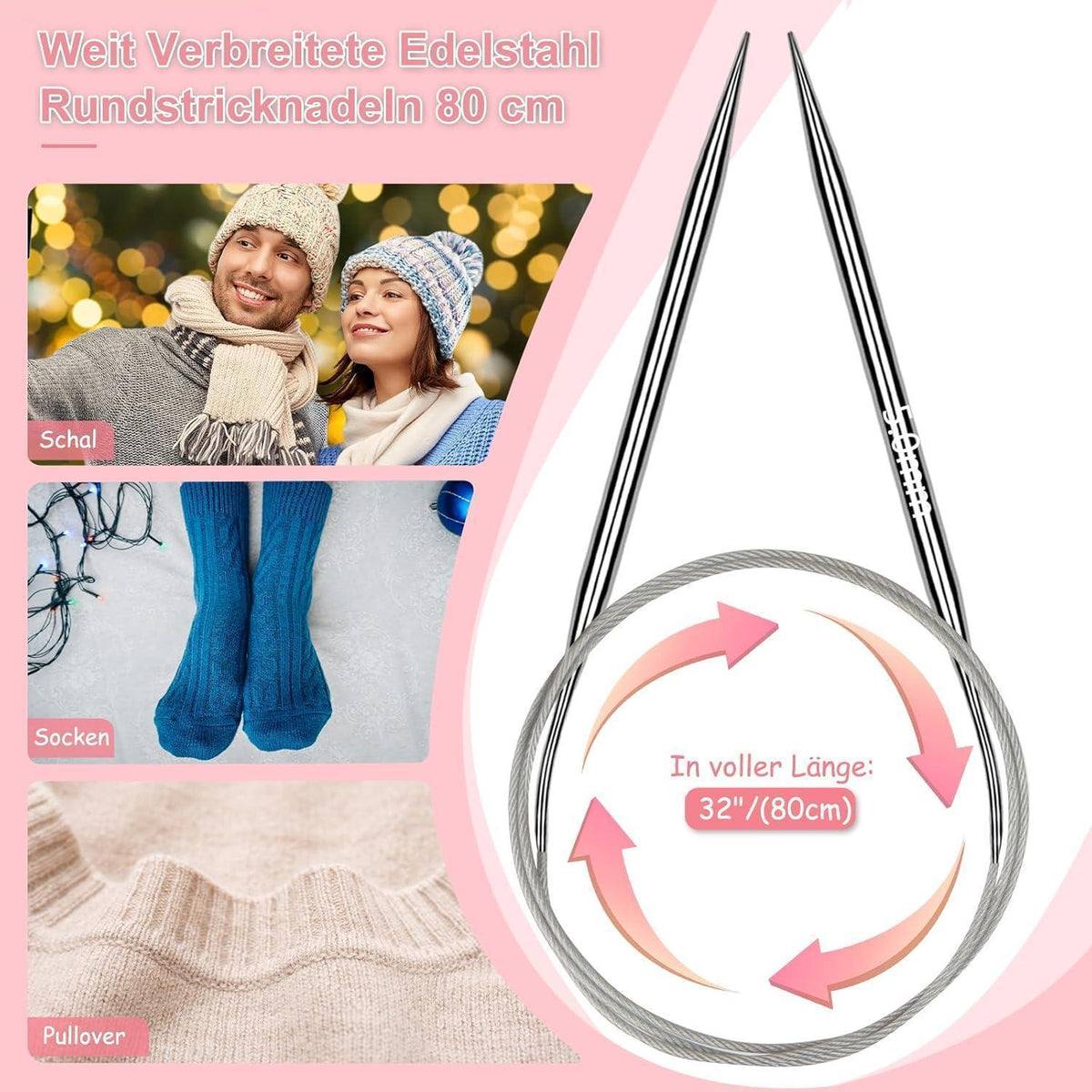 Rundstricknadel Set Edelstahl 9tlg. 2,0-6,0mm für Strickprojekte