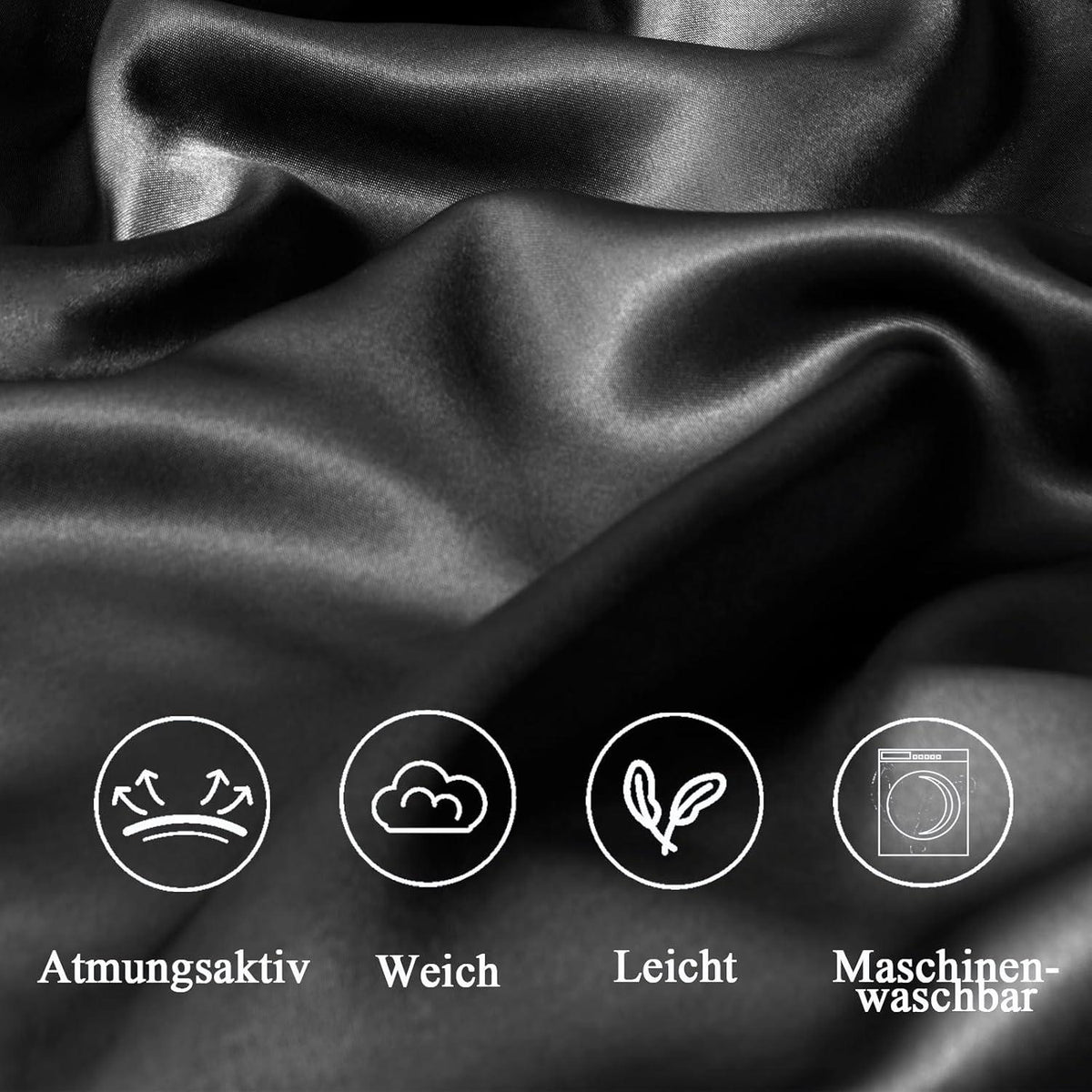 Satin Kissenbezug 40x145 Schwarz Haargummis OEKO-TEX 2 Stück