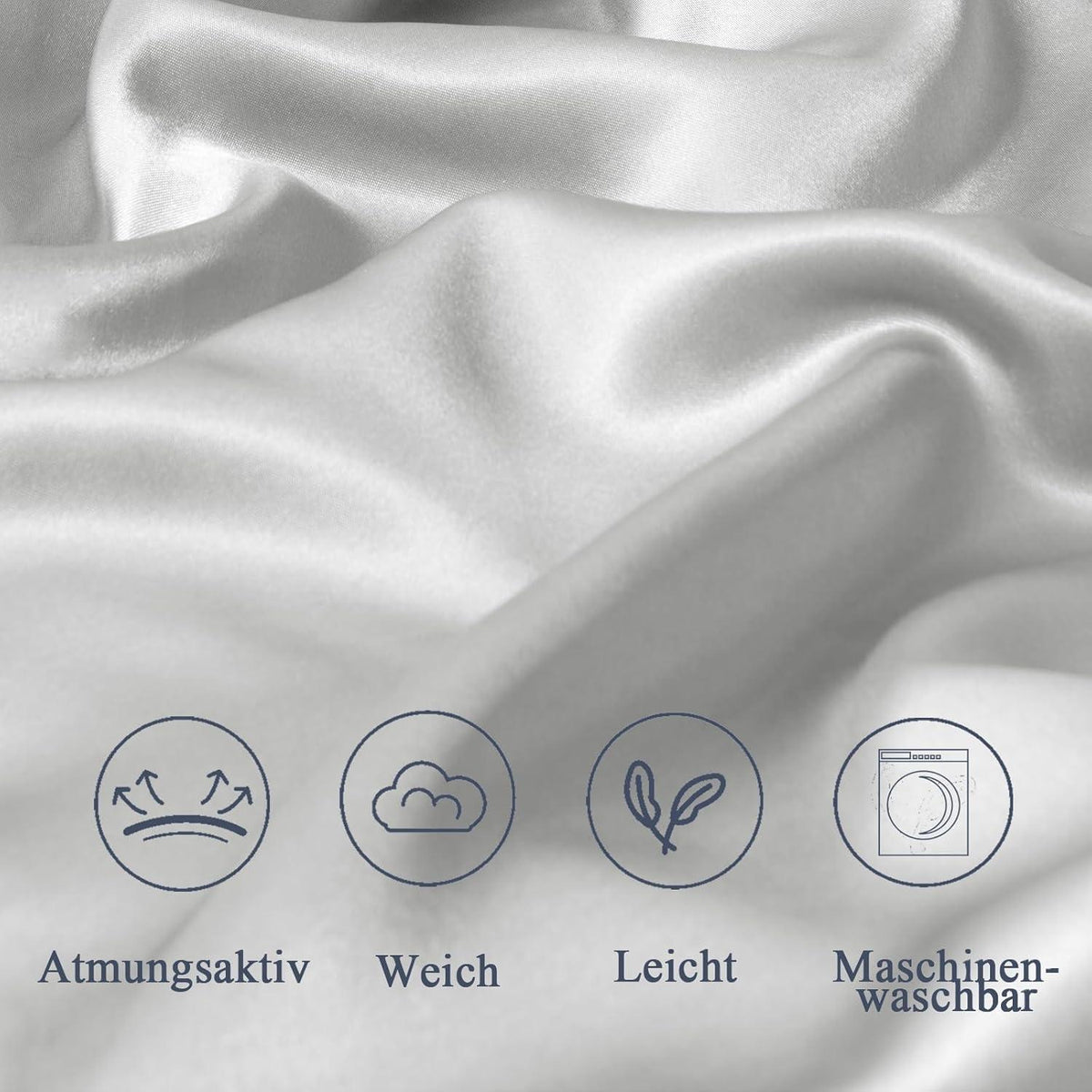 Satin Seitenschläferkissenbezug 40x145 Hellgrau mit Haargummis OEKO-TEX
