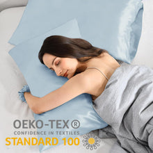 Satin Kissenbezug 40x80 Hellblau 2er Set mit Haargummis