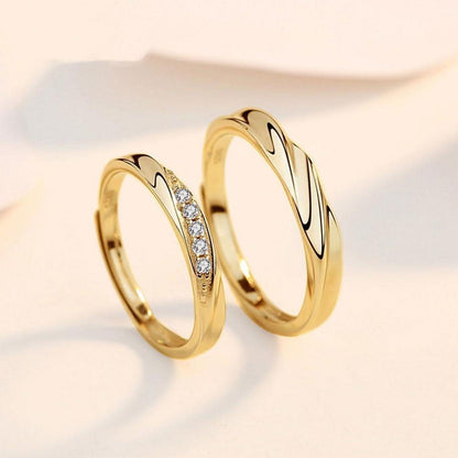 Verstellbare Partnerringe 925 Sterling Silber Gelbgold Vergoldet Zirkonia