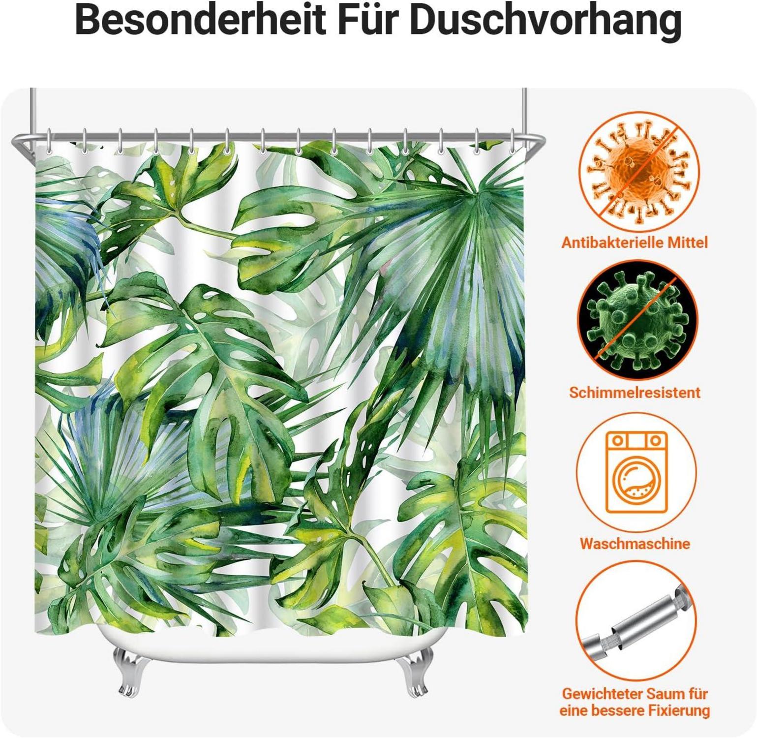 Lerores Duschvorhang 100x200cm Grün Blätter Wasserdicht Antischimmel Stoff