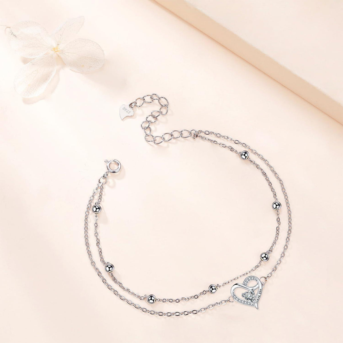 Damen Armband Silber 925 Doppelherz Zirkonia verstellbar