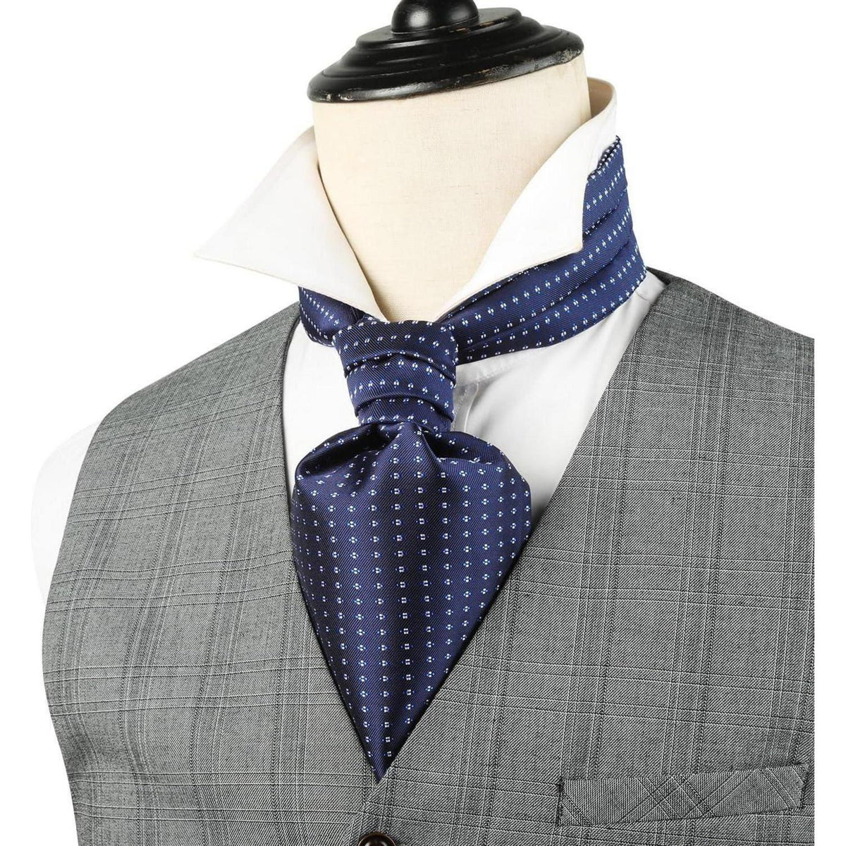 Herren Krawattenschal & Einstecktuch Set Dunkelblau Paisley Seide
