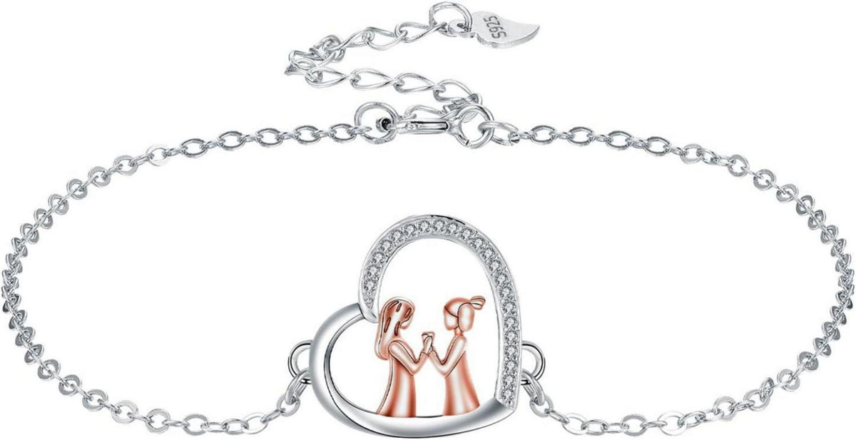 925 Silber Schwester Armband Damen Herz Anhänger Schmuck