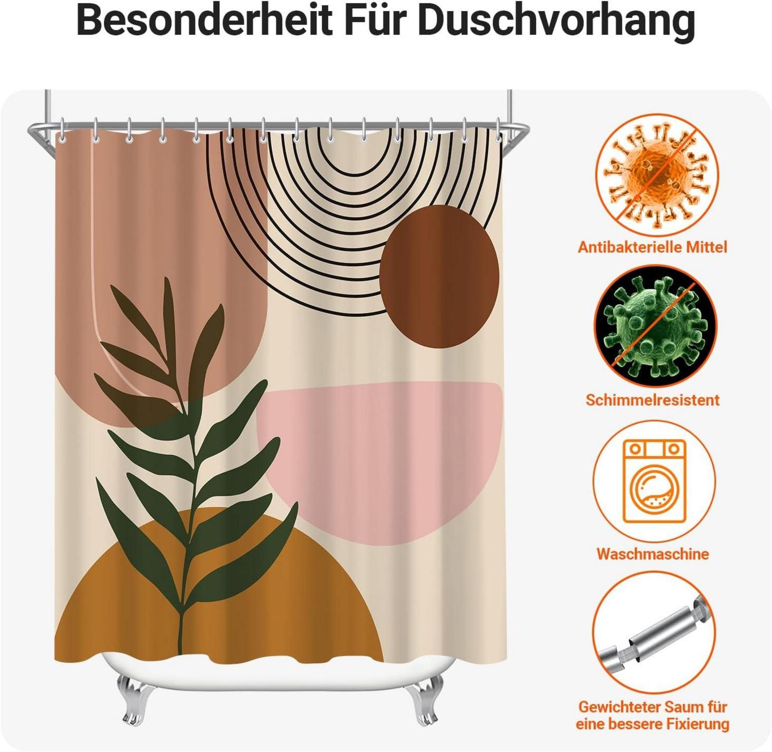 Duschvorhang 180x200cm Blätter Wasserabweisend Antischimmelstoff inkl. 12 Ringe