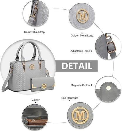 Miss Lulu Handtasche Damen elegant Mittelgroß Henkeltasche Geldbörse Hellgrau