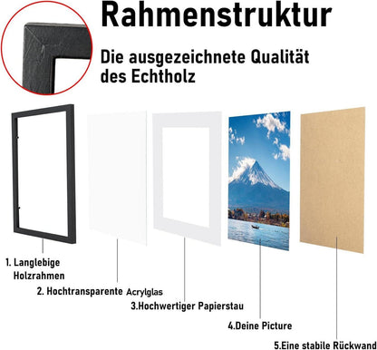 30x40cm Echtholz Bilderrahmen Acrylglas Kieferholz Schwarz