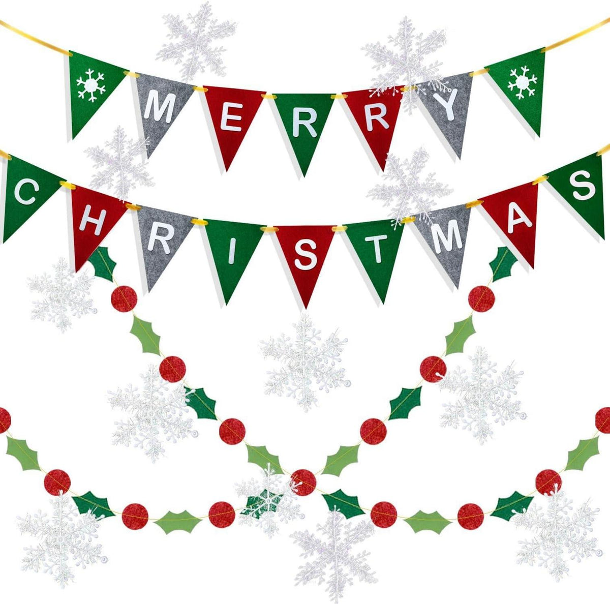 15-teiliges Weihnachtsbanner Set Filz-Girlande Schneeflocken Deko